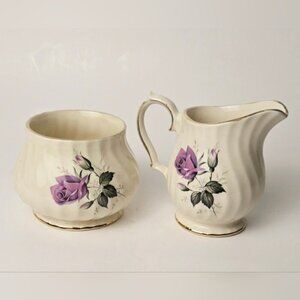 Sadler Floral Creamer and Sugar Bowl Set Gold Trim England Vintage